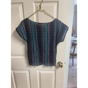 70s Accordion Top Medium Plaid Western Cowgirl Cotton Poly Grunge Crop Ribbed